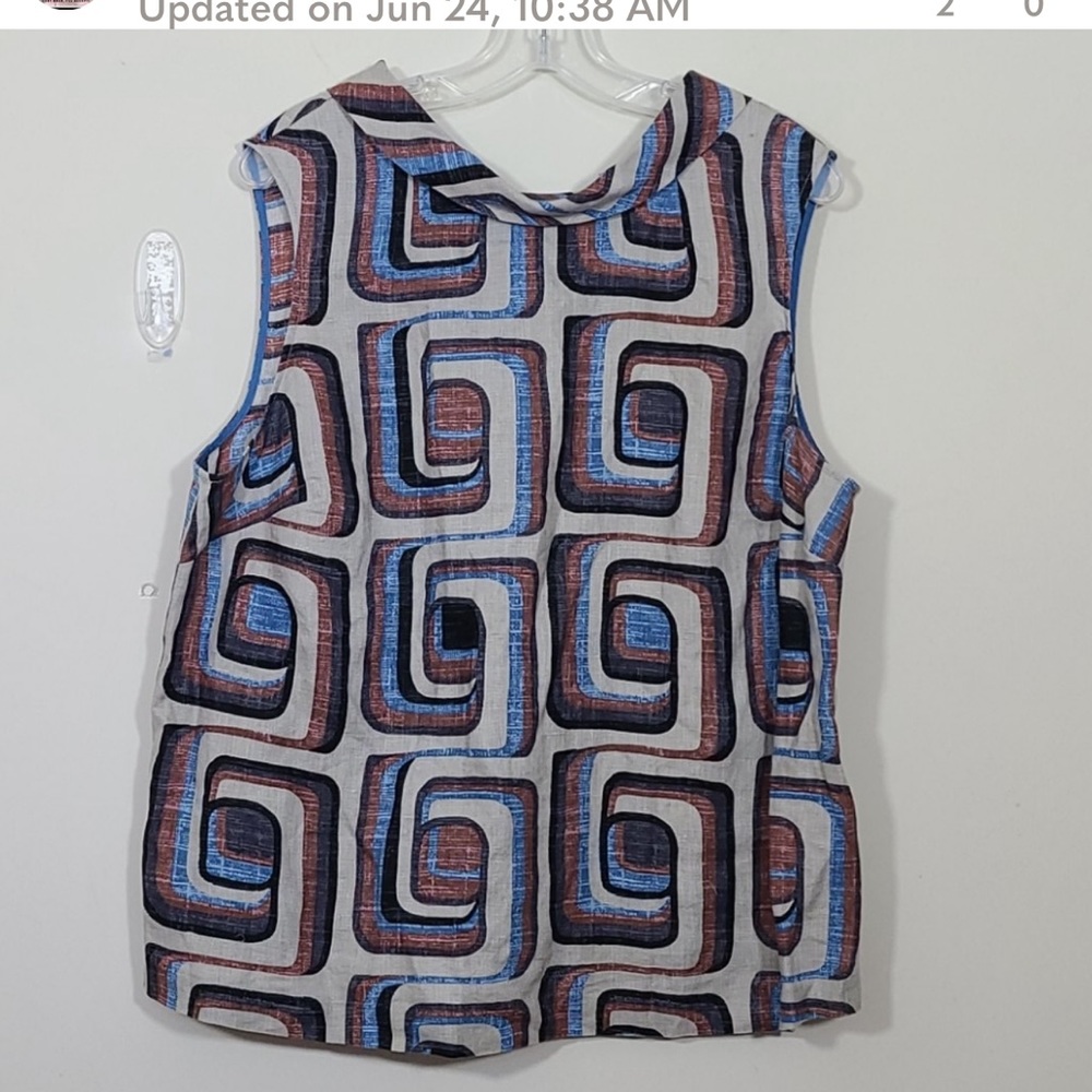 Boden Lena Linen Retro Geometric Blouse Size 16